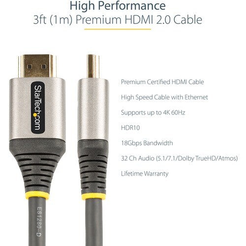 3ft 1m Certified HDMI 2.0 Cable 4K 60Hz